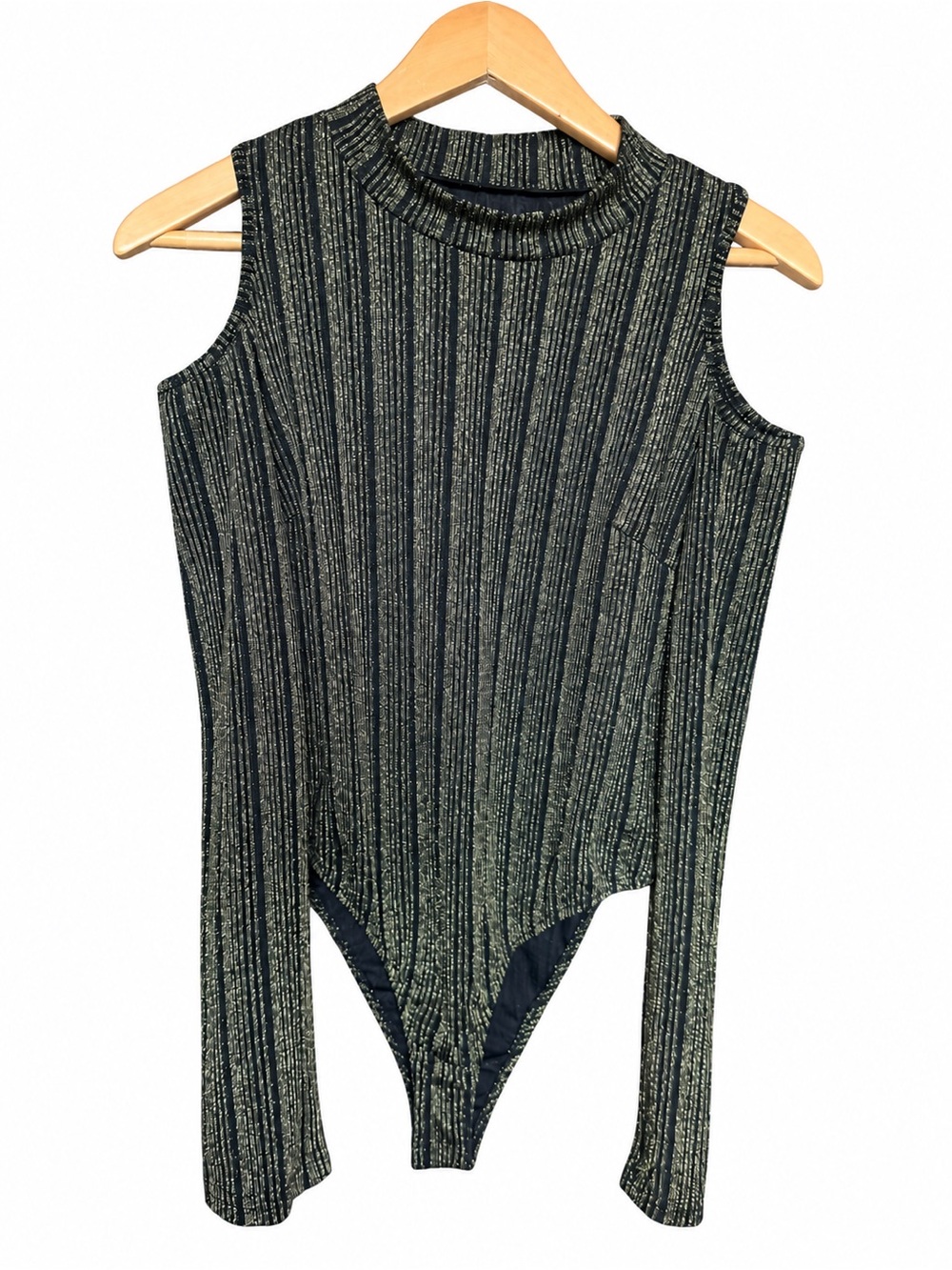 Dream Bandits SZ XL peek-a-boo shoulder Metallic Green Ribbed Bodysuit